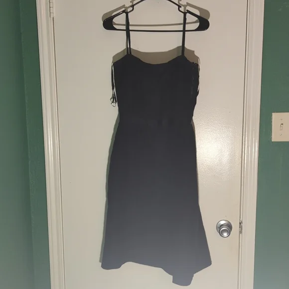 knee length dresses for ladies H&M Black Smocked Strapless Ruffle Square Neck A Line Midi Dress Size XXL